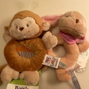 NWT My First Puppy Dog Baby Rattle and Monkey Bottle Hugger Set